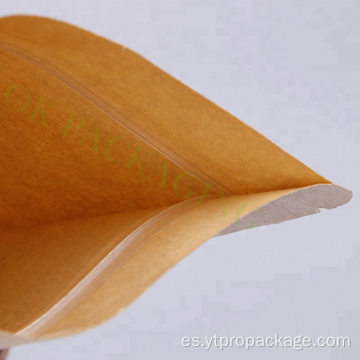 Bolsa de papel kraft con cremallera de plástico de calidad alimentaria con ventana